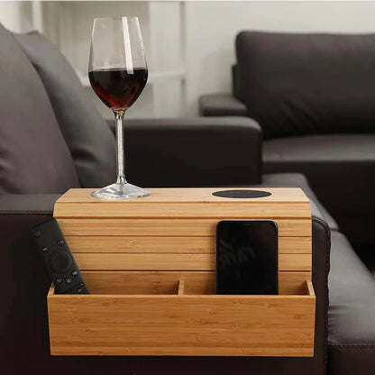 Wooden Sofa Tray with Phone Holder