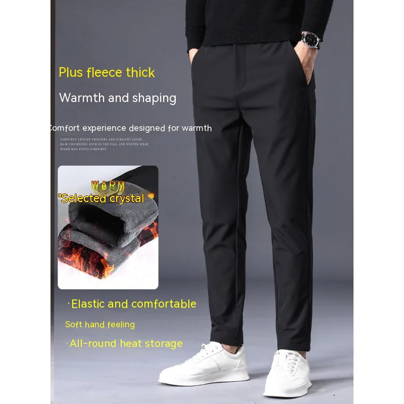 Heren Fleece-Lined Casual Broek - Slim Fit, Ankle-Length