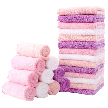 MOON PARK Baby Washcloths 24 Pack - 8x8 Inches Small Burp Cloths and Baby Wipes for Girl (White+Pink+Purple+Frozen Berry)