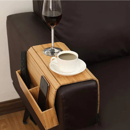 Wooden Sofa Tray with Phone Holder