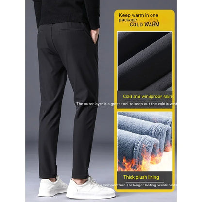 Heren Fleece-Lined Casual Broek - Slim Fit, Ankle-Length