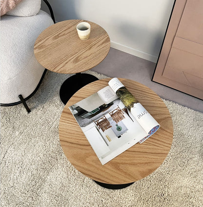 Ronde Design Salontafel 'Dila H40' In Natuurlijke Houtafwerking En Zwart Metaal