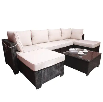 Gartenmöbel für den Außenbereich, 7-teiliges Sofa-Set aus PE-Rattan, gepolstert, mit Korbgeflecht und Couchtisch, Terrassenmöbel-Set, Outdoor-Couch, Outdoor-Couch, Terrassenmöbel, Outdoor-Sofa, Terrassencouch