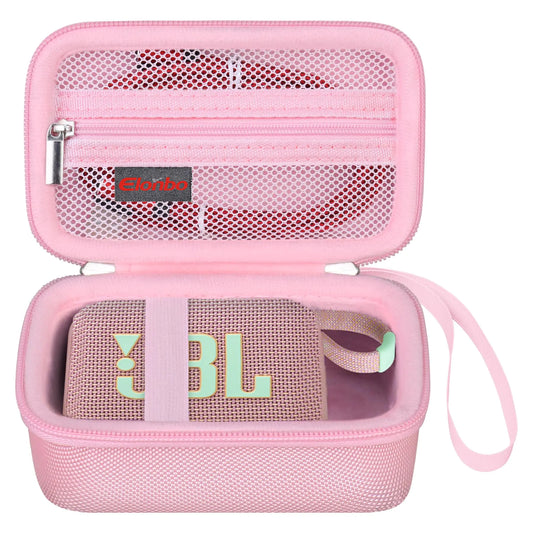 Elonbo Carrying Case for JBL Go 3 / JBL Go 4 Portable Bluetooth Speaker Waterproof Dustproof Speaker Storage Holder Wireless Compact Speaker Travel Protective Bag Mesh Pocket Fit Cable Pink