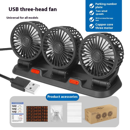 Three-Head Rotating Car Fan